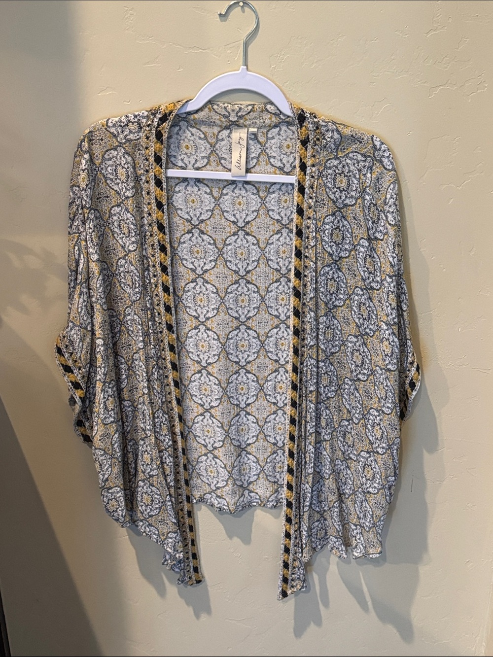 Allison Joy White, Yellow & Black Printed Open-Front Kimono